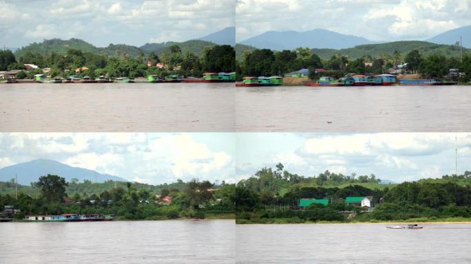 老挝货船停泊在泰国蒋肖恩对面的湄公河上