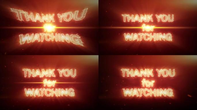 感谢您观看带有大爆炸光爆炸的电影预告片背景的火灾文本。4K 3D感谢您观看科学技术预告片标题。