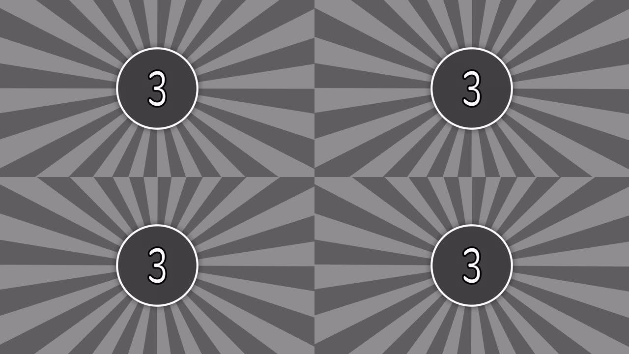 3号在复古风格的旋转漩涡中放置在灰色圆圈中。深色和浅灰色。旭日风格，中性深色。运动图形概念。