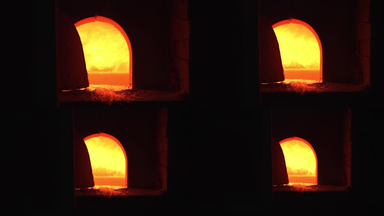 工厂石头烤箱着火火焰素材
