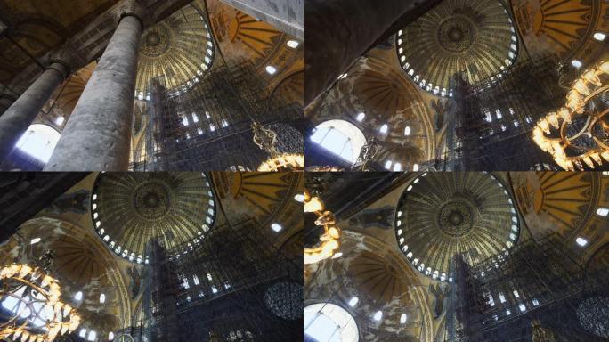 土耳其伊斯坦布尔的圣索菲亚大教堂 (Hagia Sofia，Ayasofya) 内部，拜占庭建筑，城