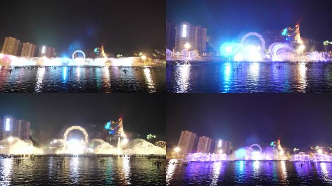 城市夜景音乐喷泉唯美梦幻水舞水中倒影