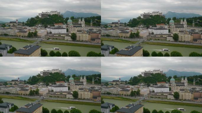多云的一天萨尔茨堡中央城市景观河山景点全景4k奥地利