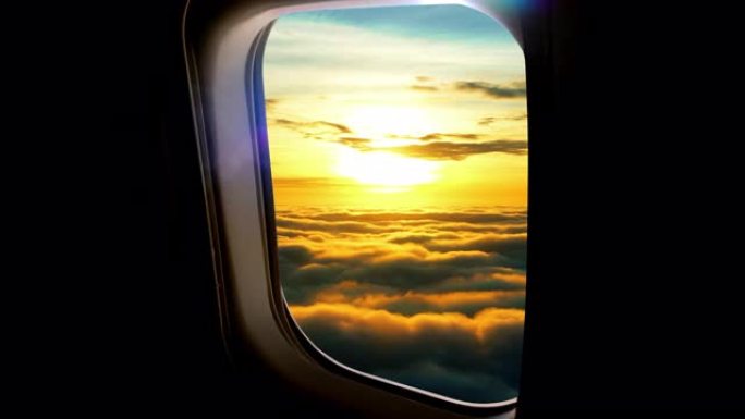 从商用飞机上的乘客窗口看，太阳落在云层上方