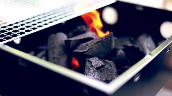 炉子里的木炭燃烧着火