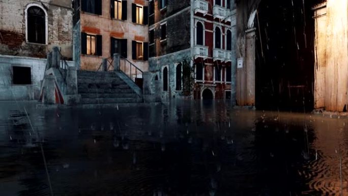 洪水期间淹没了威尼斯街和古桥