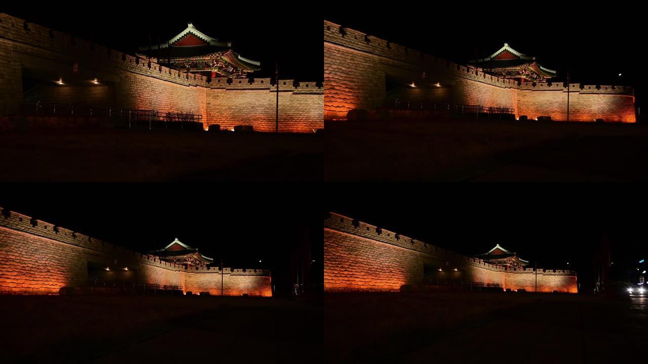 视频缩放韩国庆州冬季的古墙