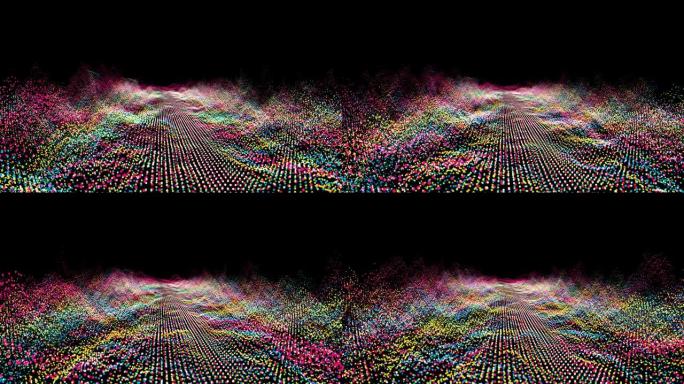 未来抽象红青色黄色波形球振荡，可视化波技术数字表面