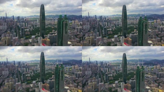 白天深圳城市景观著名建筑空中全景4k倾斜移位中国