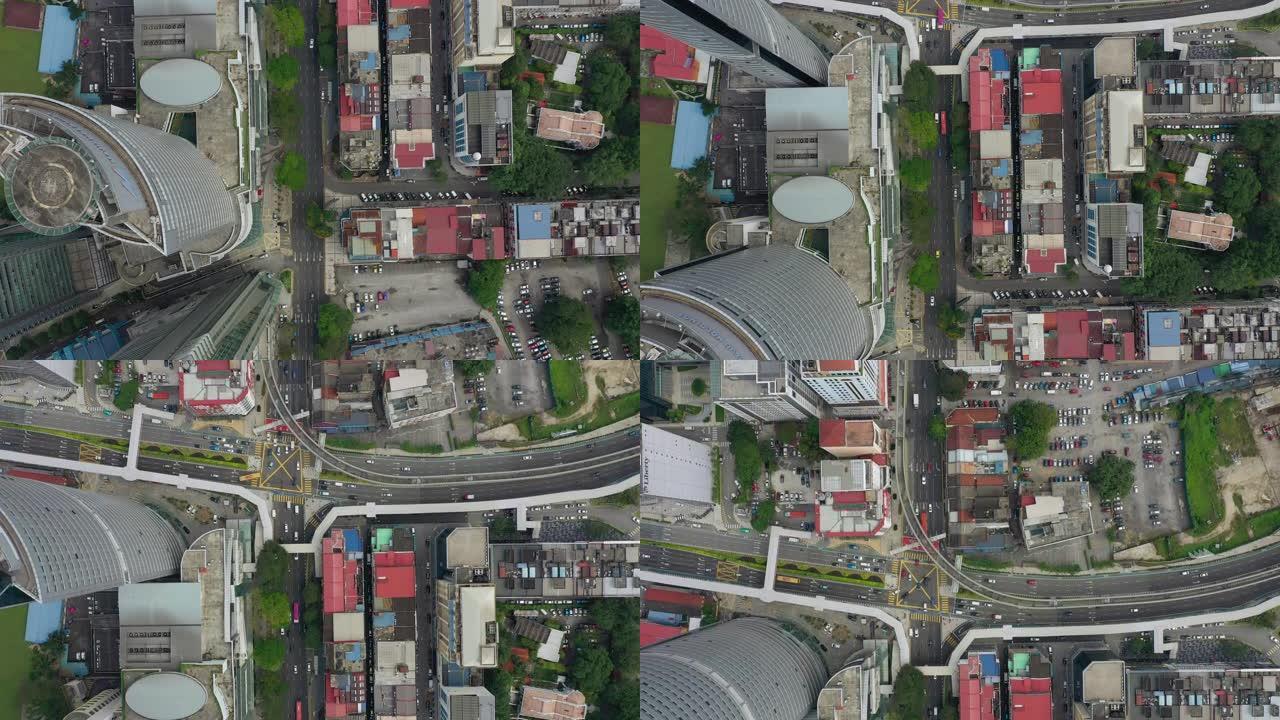 吉隆坡城市交通街道上的日间飞行空中俯拍全景4k马来西亚