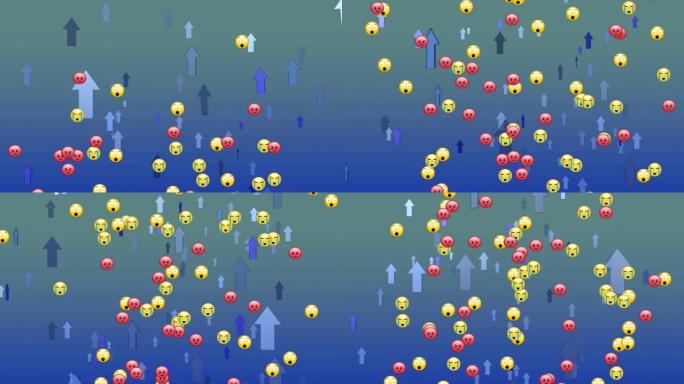 表情符号和箭头在蓝色背景下移动