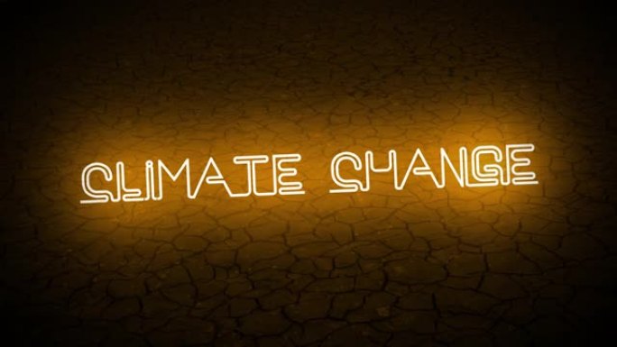 霓虹灯气候变化标志在背景干燥的地球上动画。非常适合环保、地球日、全球变暖材料。