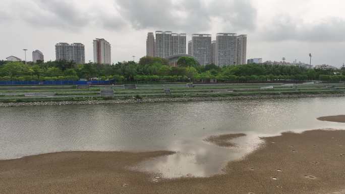 航拍海南陵水县陵水河 椰林大桥 城市风光