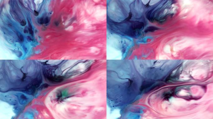 五颜六色的充满活力的抽象颜料以迷幻和宇宙的形式变形，形成漩涡和波浪。广告和商业广告的4k镜头。