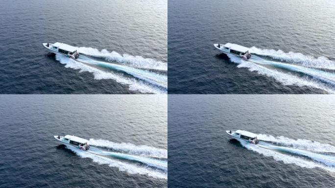 快速快艇在水面上滑行的鸟瞰图