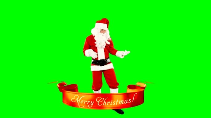 圣诞老人跳舞和圣诞快乐丝带，绿屏Chromakey