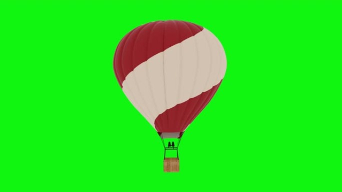 热气球飞行的动画。绿屏4k镜头