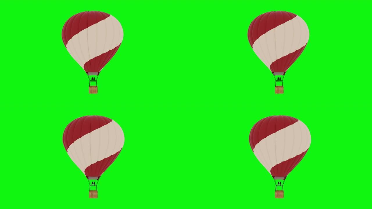 热气球飞行的动画。绿屏4k镜头