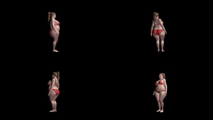 胖女人摆姿势，摄像头无缝循环旋转，阿尔法通道