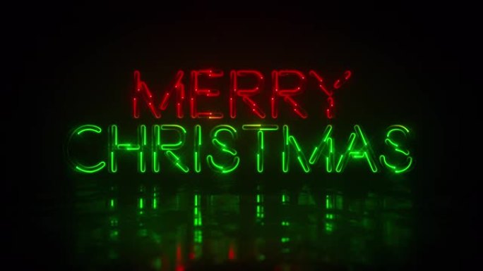 追逐红色和绿色彩色霓虹灯圣诞快乐标题背景标志带循环