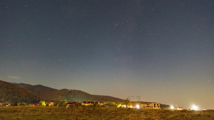 星空下的山村斗转星移天空夜晚