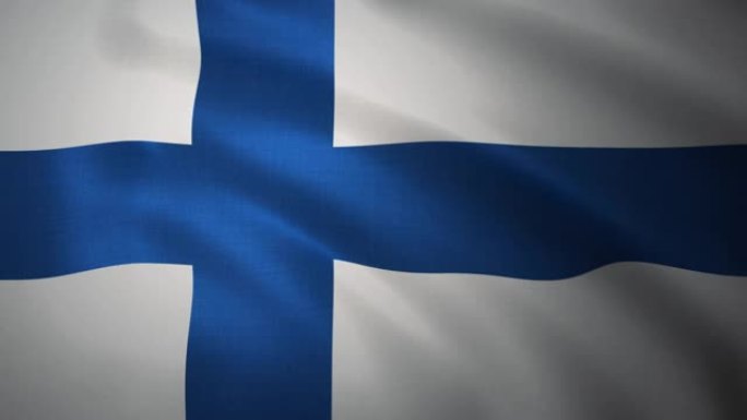 挥舞着芬兰国旗。逼真的特写慢动作3D动画