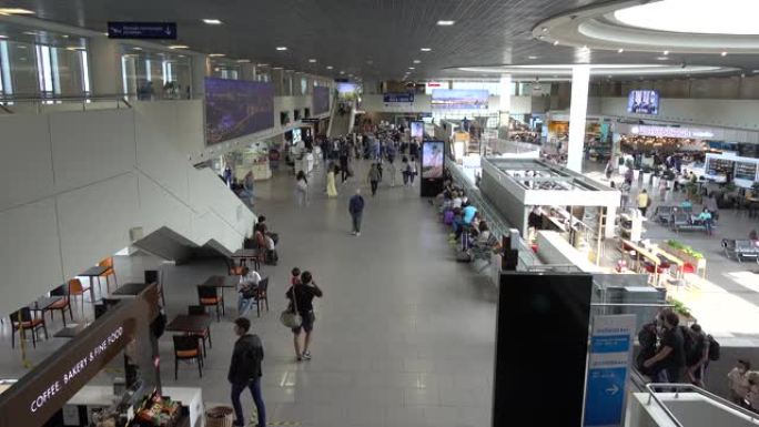 普尔科沃机场，出发航站楼大厅的乘客。