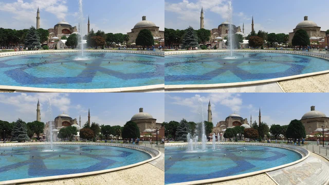 美丽的圣索菲亚大教堂，带喷泉、基督教父权制大教堂、帝国清真寺和现在的博物馆，土耳其伊斯坦布尔