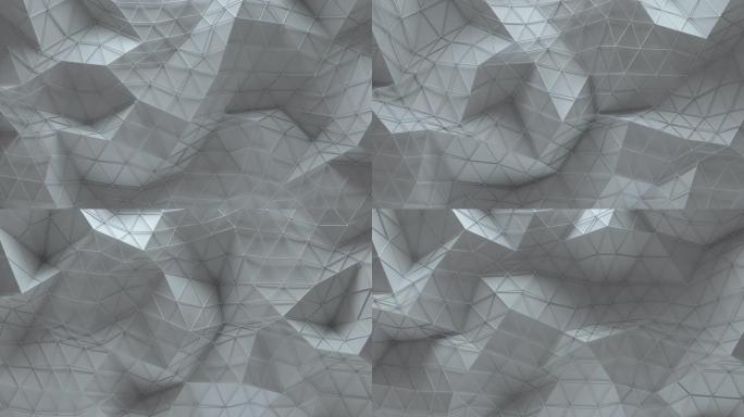 白色多边形几何表面3D渲染无缝循环动画