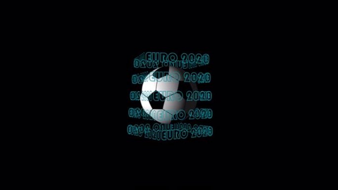 旋转的3d足球和蓝色文本欧元2020的循环现实动画。4k分辨率，包括阿尔法通道。具有Alpha (透