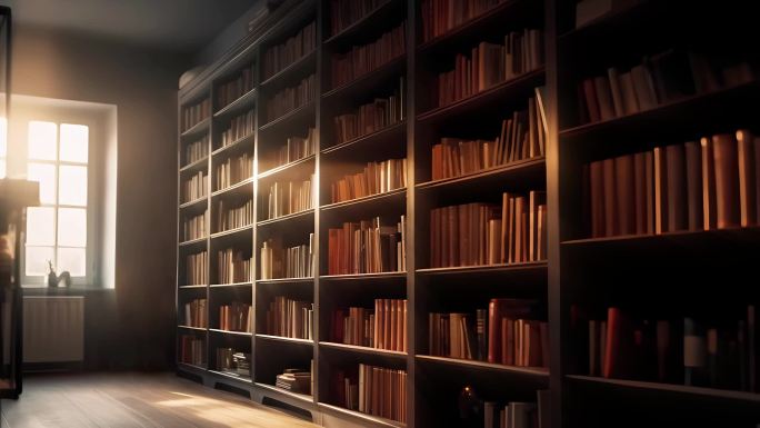 4K图书馆的书籍可调整光线及亮度
