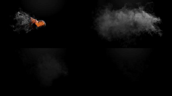黑色背景上橙色和灰色烟云的出现和消失的动画