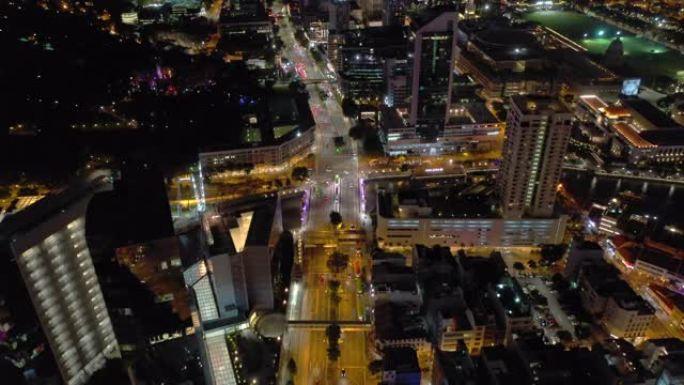 夜间照明新加坡市中心交通街道空中全景4k