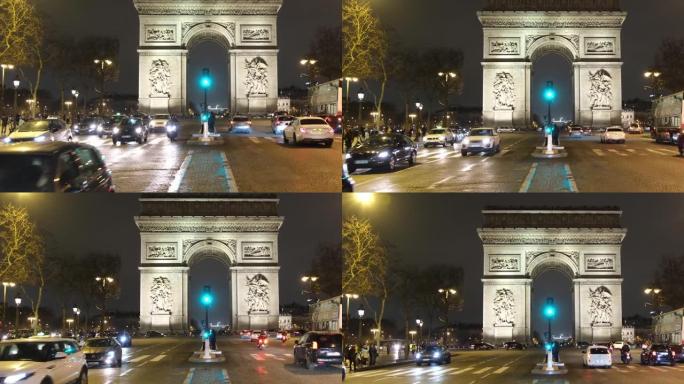 凯旋 (arc de triumph) 著名地标的夜间镜头代替了法国爱丽舍宫巴黎50fps镜头