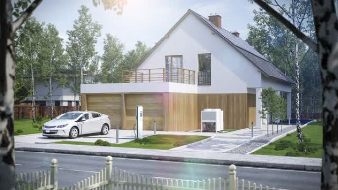 家用智能电动汽车充电站的未来电动汽车3d渲染