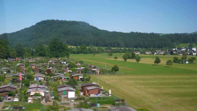 阳光明媚的日子苏黎世卢塞恩火车公路旅行乘客视点侧全景4k瑞士