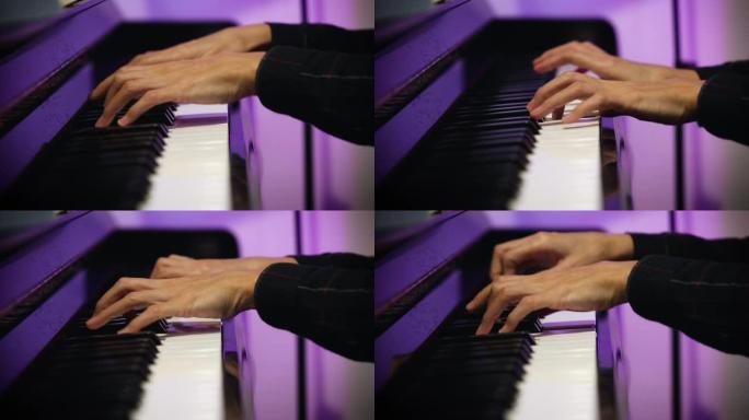 弹钢琴培训机构琴键特写镜头手指动作