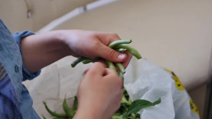 去除绿色鲜豆的硬线和骨头，豆粕制备，