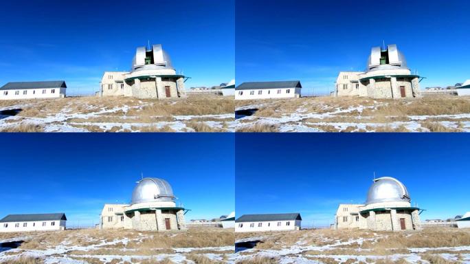 太阳天文台的延时。冬季白天日冕天文望远镜穹顶的旋转