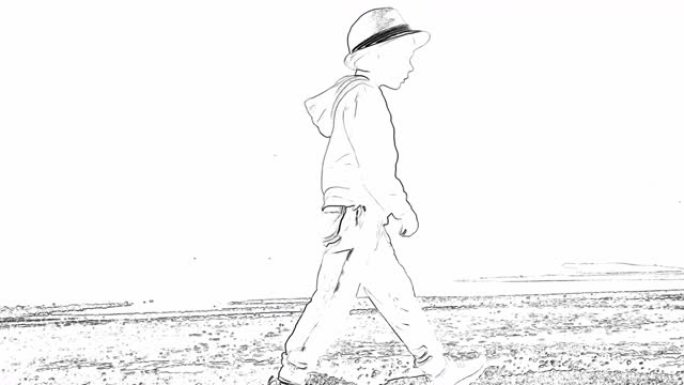 小男孩行走动画素描