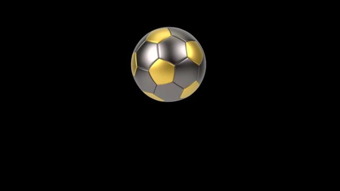 现实的金铁足球孤立在黑色背景。3d循环动画。