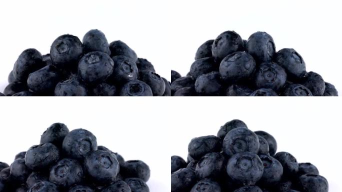极端的新鲜蓝莓堆缓慢旋转