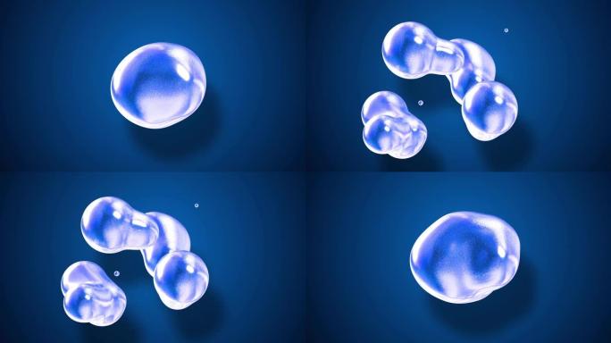 融合了metaballs的抽象背景，好像充满蓝色火花的玻璃或球体的液滴融合在一起并在4k中周期性地散