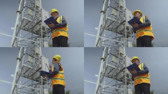 女工程师5G信号塔通讯设备运维