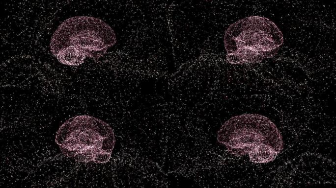 大脑漂浮在太空中，在周围的光粒子中与想法一起爆炸。