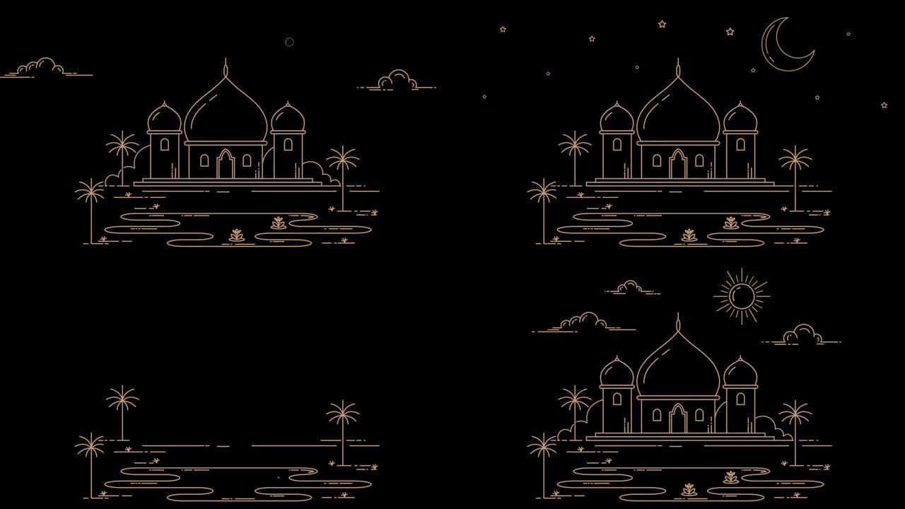 日夜概念的清真寺动画