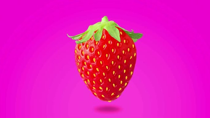 霓虹彩色背景上的草莓水果动画
