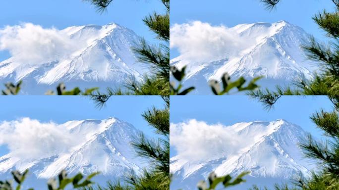 日本富士白雪山尖的近距离观察