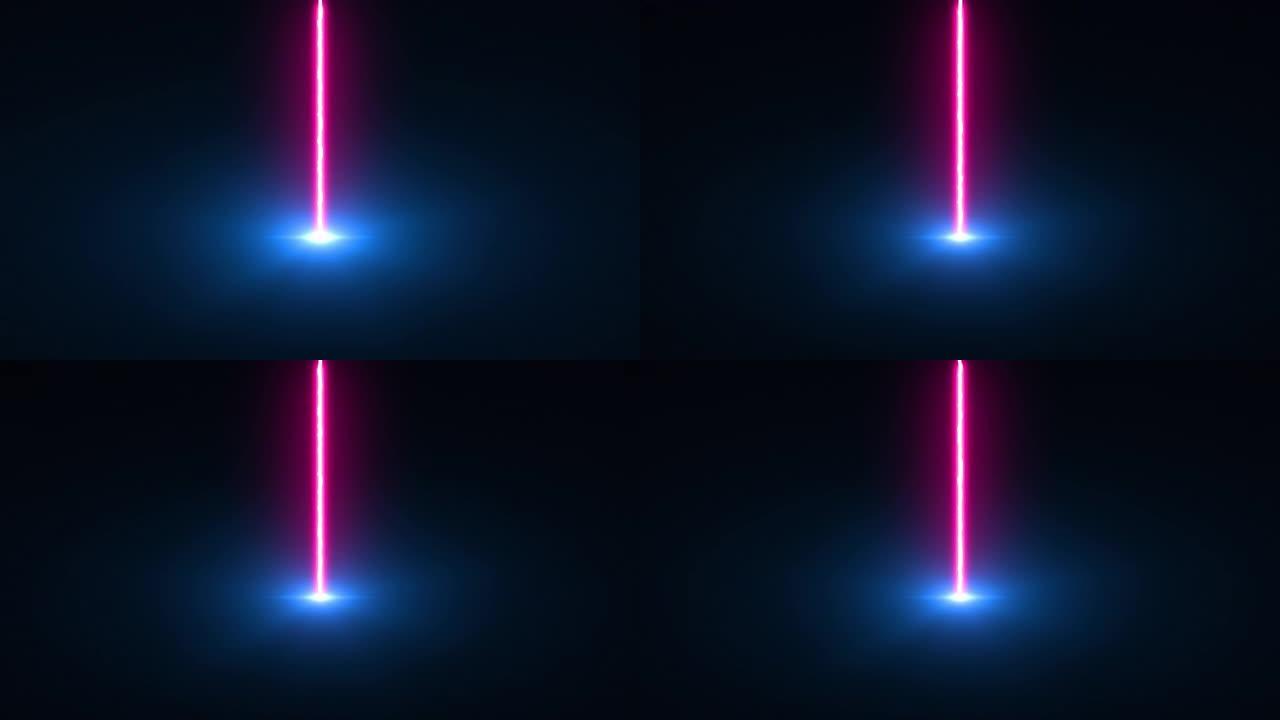 激光束从上到下落下，3d渲染背景。计算机产生放电