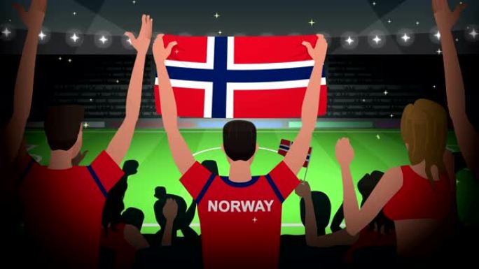 卡通欢呼的足球迷拥挤挪威足球动画
